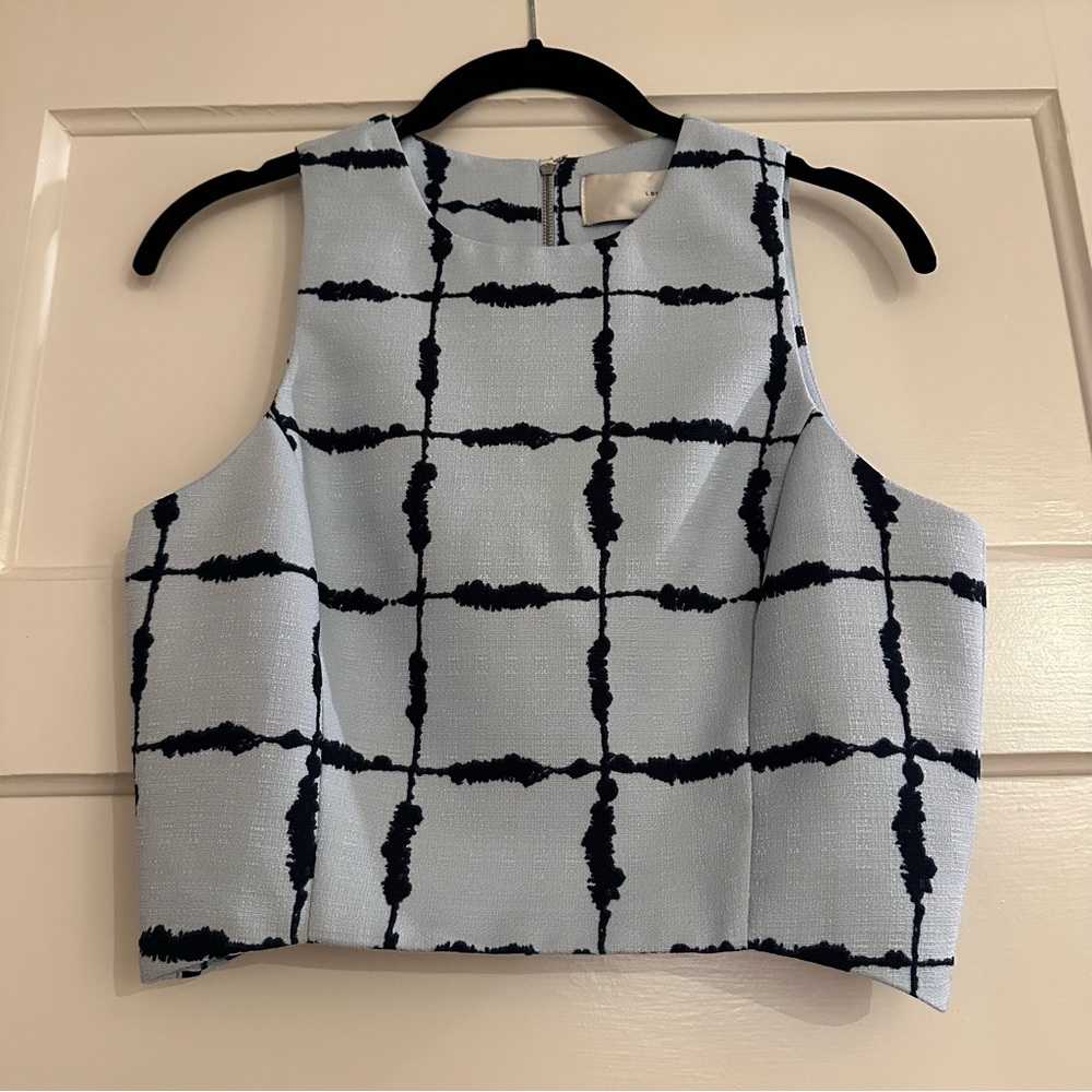 JOA Blue Check Patterned Top Zip Back Closure Size Small EUC